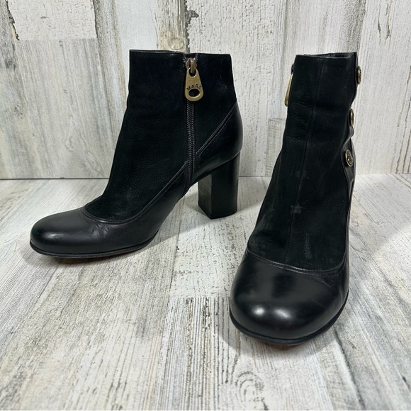 Marc by Marc Jacobs Black Leather Ankle Boots with Gold Hardware Buttons #365 - Picture 2 of 14